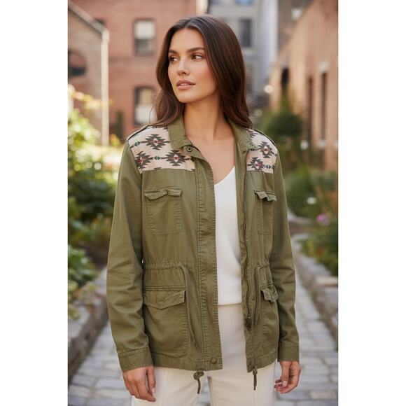 Earthbound Trading Co. Jackets & Blazers - Earthbound Trading Co Aztec Utility Jacket Large Olive Green Military Jacket